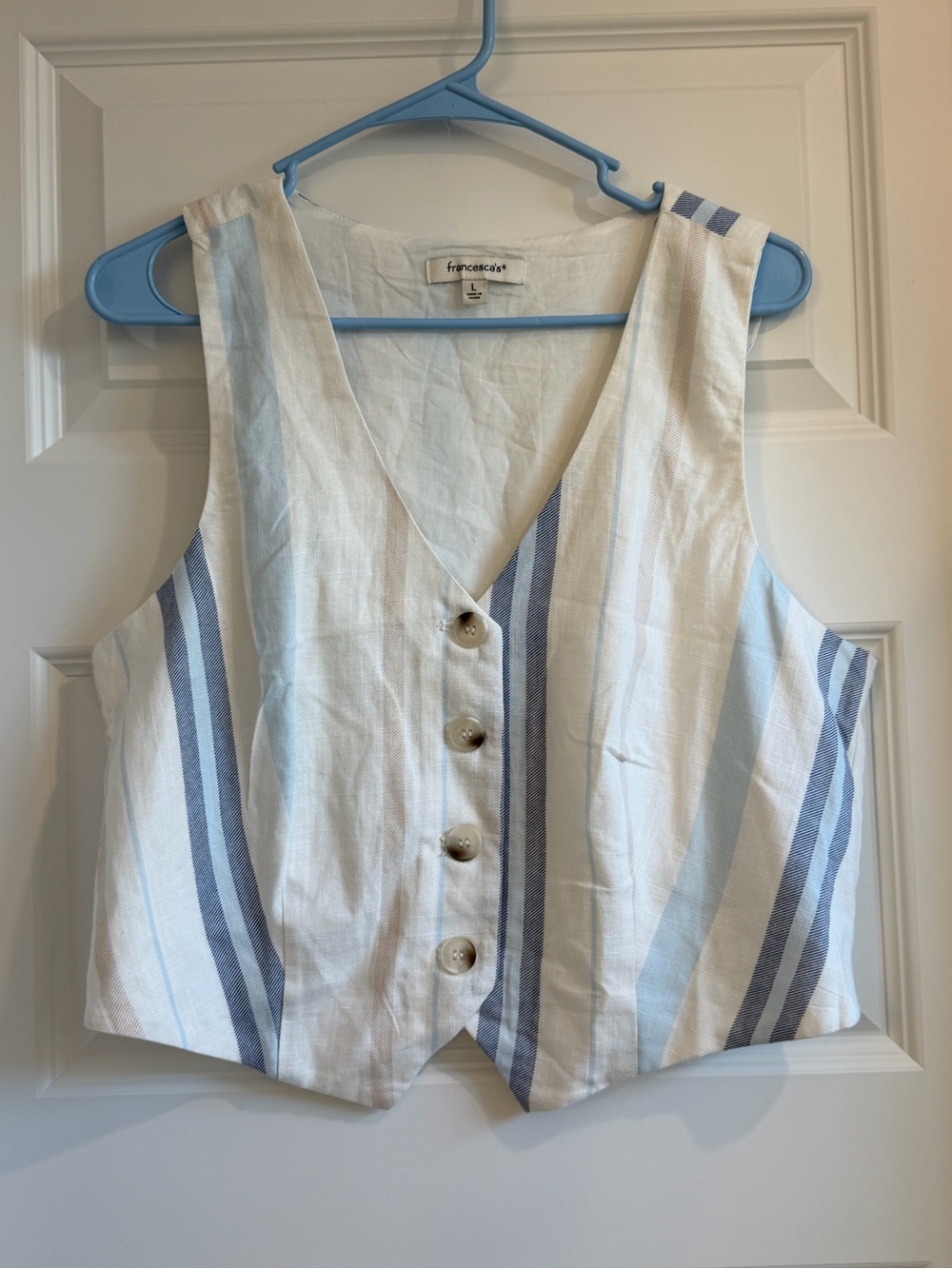 Francesca's Linen Blend Button Down Vest